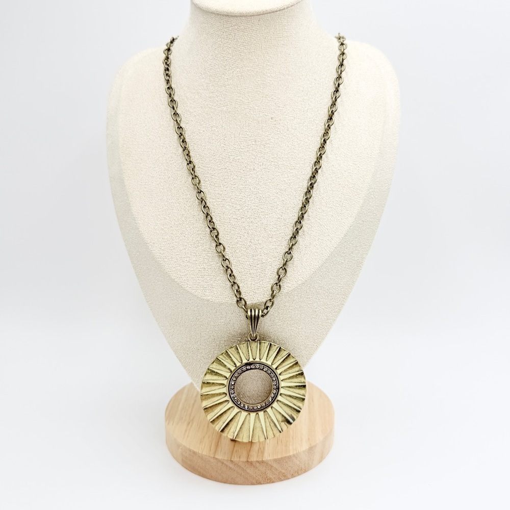 Lia Sophia Gold Tone Sunburst Pendant Necklace Rhinestone